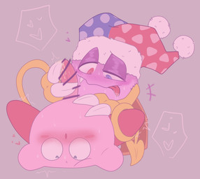 ambiguous_gender biped blue_eyes blush blush_lines blush_stickers bodily_fluids censor_bar censored_genitalia censored_penis closed_smile clothing cum cum_drip cum_on_own_penis cum_on_penis cum_on_self dripping drooling duo erection eye_roll fangs feet fool's_hat front_view fur genital_fluids genitals grey_background handjob hat headgear headwear heart_eyes heart_symbol heterochromia ineffective_censorship leaking_cum looking_at_genitalia looking_at_penis male male/ambiguous mouth_closed penile penis pink_body pink_penis purple_body purple_eyelids purple_fur red_body red_eyes saliva saliva_on_tongue sex simple_background smile talons teeth three-quarter_view toes tongue tongue_out upside_down wings ariarik_o0 kirby_(series) nintendo kirby marx_(kirby) waddling_head 2023 censored digital_drawing_(artwork) digital_media_(artwork) english_description hi_res