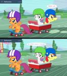 accessory apple_bloom_(mlp) armor binoculars bow_(feature) bow_accessory bow_ribbon comic computer cutie_mark_crusaders_(mlp) earth_pony electronics equid equine feathered_wings feathers female feral friendship_is_magic group hair_accessory hair_bow hair_ribbon hasbro headgear helmet hi_res horn horse jananimations laptop mammal my_little_pony mythological_creature mythological_equine mythology orange_body orange_feathers pegasus pony ribbons scootaloo_(mlp) scooter sweetie_belle_(mlp) tumblr unicorn vehicle wagon wings young