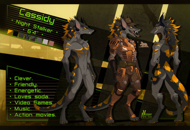 abstract_background anthro black_body black_claws black_ears black_hair black_scales brown_clothing brown_hat brown_headwear claws clothed clothing digitigrade fangs featureless_crotch forked_tongue front_view fur gloves_(marking) grey_body grey_fur grin hair hat headgear headwear leg_markings male markings multicolored_hair nude open_mouth orange_body orange_hair orange_scales rear_view red_tongue scales smile socks_(marking) solo teeth text tongue tongue_out two_tone_hair vesper_art fallout microsoft cassidy_(greater) night_stalker_(fallout) absurd_res english_text hi_res model_sheet