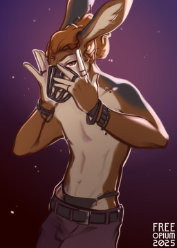 anthro biped bottomwear clothed clothed_anthro clothed_male clothing countershade_torso countershading fingers front_view fur hair looking_at_viewer male navel pants piercing simple_background solo standing free-opium hare lagomorph leporid mammal 2025 digital_drawing_(artwork) digital_media_(artwork) hi_res