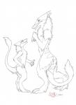 duo flask male simple_background size_difference tail white_background epicwang fumei lag_(character) sergal 2014 monochrome