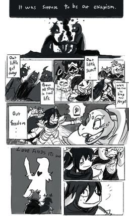 anthro antlers armor blush dark_world duo eyewear female freckles fur glasses group heart_symbol horn inner_monologue king male melee_weapon one_eye_closed open_mouth royalty scales silhouette sword text text_box thinking tongue tongue_out trio weapon chameshida deltarune undertale undertale_(series) asgore_dreemurr asriel_dreemurr carol_holiday dess_holiday gerson_boom_(deltarune) jevil_(deltarune) king_spade seam_(deltarune) toriel boss_monster_(undertale) darkner deer domestic_cat felid feline felis ghost lightner mammal monster reptile scalie spirit turtle black_and_white comic english_text hi_res monochrome