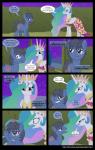 2014 absurd_res blood blue_body blue_fur bodily_fluids brown_eyes clutterstep_(oc) comic crown cutie_mark dialogue english_text equid equine fan_character feathered_wings feathers female friendship_is_magic fur grey_hair hair hasbro headgear hedge hi_res horn male mammal mlp-silver-quill multicolored_hair my_little_pony mythological_creature mythological_equine mythology night open_mouth outside plant princess_celestia_(mlp) purple_eyes royalty shrub smile star teeth text tree url white_body white_fur winged_unicorn wings