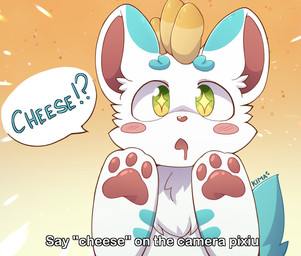 ambiguous_gender blue_body blue_fur blush bodily_fluids cheek_tuft chest_tuft dripping facial_tuft feral fur fur_markings green_eyes horn humor hungry inner_ear_fluff markings multicolored_body multicolored_fur open_mouth pawpads paws raised_paw round_ears saliva saliva_drip simple_background solo speech_bubble tail text tuft two_tone_body two_tone_fur white_body white_fur kimacats asian_mythology chinese_mythology east_asian_mythology fabulous_beasts fenz_(studio) mythology tianlu_(fabulous_beasts) mythological_creature pixiu colored english_text hi_res
