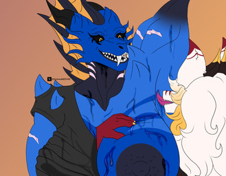 anthro apode armpit_fetish armpit_lick armpit_play black_body black_sclera blonde_hair blue_body bodily_fluids breasts brown_body clothed clothing dark_body fangs female hair horn legless licking long_hair male membrane_(anatomy) multicolored_body one_breast_out open_mouth red_body scar serpentine sharp_teeth spikes spikes_(anatomy) sweat sweaty_breasts teeth tongue tongue_out white_hair yellow_eyes zortrex mythology icezy_(zortrex) lumiere_(zortrex) aquatic aquatic_dragon draconcopode dragon fish mythological_creature mythological_scalie scalie absurd_res hi_res