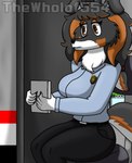 anthro female looking_at_tablet solo thewholof554 five_nights_at_freddy's scottgames layla_(thewholof554) canid canine canis collie domestic_dog herding_dog mammal pastoral_dog rough_collie sheepdog