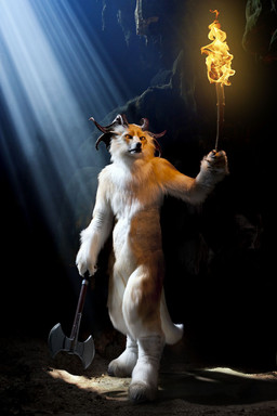 amber_eyes ambiguous_gender anthro axe black_nose cave clothing costume darkness fire fur fursuit holding_object holding_torch holding_weapon hooves horn melee_weapon nude pose real solo standing tail torch weapon white_body white_fur ezwolf qarrezel third-party_edit canid canine canis demon hybrid mammal wolf 2012 artist_collaboration dark_theme grandfathered_content photo_manipulation