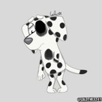 anthro black_body black_fur black_spots creepy female frown fur gore leaning leaning_forward markings missing_arm missing_eye solo spots spotted_body spotted_fur uneven_balance uneven_legs white_body white_fur anonymous_artist unknown_artist bluey_(series) creepypasta chloe_(bluey) canid canine canis dalmatian domestic_dog mammal 1:1