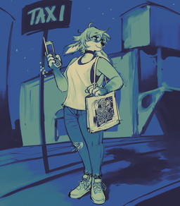 anthro bottomwear cellphone choker clothed clothed_anthro clothing denim denim_bottomwear denim_clothing detailed_background electronics eyewear flip_phone footwear glasses jeans jewelry necklace night outside pants phone shoes solo standing star torn_bottomwear torn_clothing torn_jeans torn_pants tote_bag pochowek deer mammal 2025 absurd_res hi_res restricted_palette