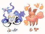 2019 4_legs ^_^ all_fours ambiguous_gender bat blue_fire brown_body brown_fur canid canine chandelure charamells_(artist) colored_fire creatures_(company) crobat cyndaquil duo eevee eeveelution eyes_closed feral fire flareon full-length_portrait fur fusion generation_1_pokemon generation_2_pokemon generation_5_pokemon generation_7_pokemon ghost hybrid mammal mimikyu neck_tuft nintendo open_mouth open_smile orange_body orange_fur pokemon pokemon_(species) pokemon_fusion portrait simple_background smile spirit standing tail tail_tuft tuft unknown_species vulpix white_background yellow_eyes