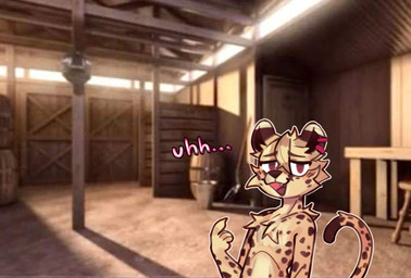 anthro brown_body brown_fur brown_nose chest_tuft cute_fangs detailed_background dialogue dipstick_ears dipstick_tail ear_markings ear_piercing fangs fur inside looking_at_viewer male markings multicolored_body multicolored_ears multicolored_fur open_mouth piercing solo spots spotted_body spotted_fur stable standing tail tail_markings tan_body tan_fur teeth text tuft loppifi wren_(loppifi) cheetah felid feline mammal 2022 3d_(artwork) absurd_res digital_media_(artwork) english_text hi_res