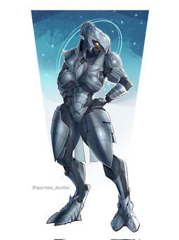 2_toes alternative_fashion big_breasts bottomwear breasts clothing cosmic_background digitigrade feet female full_armor halo hands_on_hips loincloth mandibles non-mammal_breasts pupils sharp_teeth slit_pupils solo space space_background standing teeth toes translucent translucent_clothing translucent_loincloth yellow_eyes spartandoodles halo_(series) microsoft xbox_game_studios arbiter_(halo) alien sangheili scalie colored hi_res