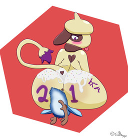 anthro birthday birthday_cake brush cake dessert duo facesitting food male male/male paint paintbrush red_background simple_background sitting_on_another thick_thighs white_background conditional_dnp ori-doggo nintendo pokemon ori_(ori-doggo) deer generation_2_pokemon mammal pokemon_(species) smeargle absurd_res hi_res