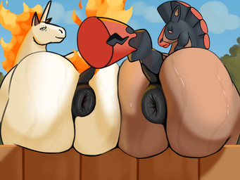 ambiguous/ambiguous ambiguous_feral ambiguous_gender anus anus_focus big_anus big_butt butt butt_focus duo feral feral_on_feral looking_at_viewer looking_back male outside presenting presenting_anus presenting_hindquarters puffy_anus raised_tail rear_view tail take_your_pick kkhorseplay nintendo pokemon equid equine generation_1_pokemon generation_7_pokemon mammal mudsdale pokemon_(species) rapidash 4:3 absurd_res hi_res