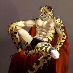 abs anthro biceps big_muscles biped black_body black_fur briefs bulge clothed clothing fur looking_at_viewer male markings muscular muscular_anthro muscular_male nipples pecs pose sitting solo spots tail topless underwear white_body white_fur yellow_body yellow_fur ainro cheetah felid feline mammal 1:1