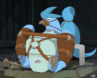 4_toes ambiguous_gender animal_genitalia anisodactyl avian_butt avian_feet bdsm beak biped blue_body blue_feathers blurred_background bodily_fluids bound claws cloaca crying cum cum_from_cloaca detailed_background feathers feet gag genital_fluids genitals inside legs_tied rock sitting solo submissive submissive_ambiguous tears toes wing_bondage wings year yellow_eyes mcfan nintendo pokemon articuno avian bird generation_1_pokemon legendary_pokemon pokemon_(species) 2016 dated digital_drawing_(artwork) digital_media_(artwork) hi_res shaded signature