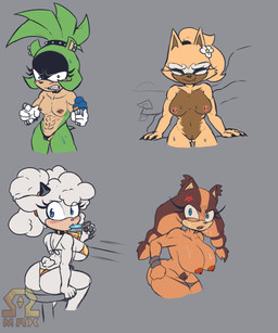 abs accessory angry annoyed anthro areola barbell_piercing big_breasts big_butt bikini black_nose blue_eyes blush breasts butt choker clenched_teeth clothed clothing cross-popping_vein dessert ear_piercing eating eyelashes female flower flower_in_hair food furniture genitals gloves gold_bikini green_hair grey_background group hair hair_accessory hairband handwear horn ice_cream jewelry long_hair looking_at_viewer necklace nipple_piercing nipples nude piercing plant ponytail popsicle pubes ring simple_background sitting stool swimwear teeth thong topless two-piece_swimsuit underwear vulva white_hair omegamax idw_publishing sega sonic_boom sonic_the_hedgehog_(comics) sonic_the_hedgehog_(idw) sonic_the_hedgehog_(series) lanolin_the_sheep_(sonic) sticks_the_jungle_badger surge_the_tenrec whisper_the_wolf afrosoricid badger bovid canid canine canis caprine mammal mustelid musteline sheep tenrec wolf 2026 5:6 absurd_res hi_res