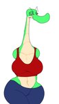 anthro armless blue_bottomwear blue_clothing blue_leggings blue_legwear bottomwear clothed clothing crop_top eyebrows female green_body green_scales half-closed_eyes leggings legwear looking_at_viewer multicolored_body multicolored_scales narrowed_eyes navel raised_eyebrow red_clothing red_crop_top red_shirt red_topwear scales shirt simple_background solo tan_body tan_scales topwear two_tone_body two_tone_scales white_background d0ncassidy lucy_swallows reptile scalie snake digital_media_(artwork)