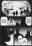 ambiguous_gender anthro dialogue fighting_pose fighting_ring group gynomorph hair hair_over_eye intersex long_ears male pose silhouetted_body smoking text peculiart bun_bash ruth_(peculiart) lagomorph leporid mammal rabbit black_and_white comic english_text hi_res monochrome