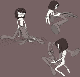 anal anal_penetration animal_genitalia animal_penis anthro blush bodily_fluids breasts dominant dominant_female dripping duo ear_blush ear_pull female female_penetrating female_penetrating_male female_rimming_male genital_fluids genitals half-closed_eyes hand_on_butt lagomorph_penis larger_male looking_back looking_pleasured male male/female male_penetrated motion_lines narrowed_eyes object_in_ass one_eye_closed oral overwhelmed pegging penetration penis precum precum_drip rimming saliva saliva_drip saliva_on_anus saliva_string sex sex_toy sex_toy_in_ass sex_toy_insertion size_difference slim small_breasts small_dom_big_sub smaller_female spiral spiral_eyes submissive submissive_male tears toying_partner screaming_alice glitch_productions the_amazing_digital_circus jax_(tadc) pomni_(tadc) humanoid lagomorph leporid mammal rabbit absurd_res hi_res