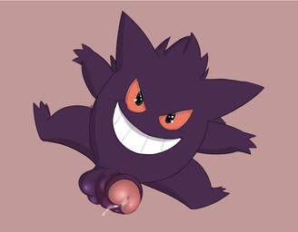 balls bodily_fluids cum dripping erection feral foreskin front_view genital_fluids genitals grin humanoid_genitalia humanoid_penis looking_at_viewer male nude partially_retracted_foreskin penis penis_towards_viewer precum simple_background smile solo spread_legs spreading teeth seyrmo nintendo pokemon generation_1_pokemon gengar ghost pokemon_(species) spirit