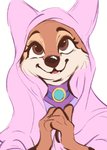 2020 anthro black_nose brown_body brown_eyes brown_fur bust_portrait canid canine cheek_tuft choker clothed clothing conditional_dnp disney eyelashes facial_tuft female fox fur headdress hi_res jewelry maid_marian mammal necklace portrait red_fox robin_hood_(disney) simple_background smile solo tohupo true_fox tuft white_background wimple