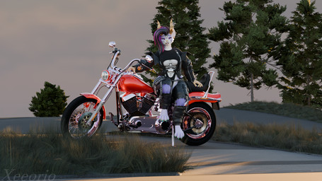 anthro biker cross eyewear female glasses grass horn leaning leaning_backward leaning_on_object motorcycle parking_lot paws piercing plant solo sunset tattoo tongue tongue_out tree vehicle wearing_glasses xeeorio alberarts_(modeler) harley_davidson hyena mammal 16:9 4k absurd_res blender_(artwork) blender_cycles_(artwork) digital_media_(artwork) hi_res watermark widescreen