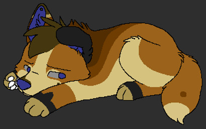 ambiguous_gender blue_eyes blue_nose brown_body brown_fur digitigrade feral fur grey_background grey_sclera head_tuft lying narrowed_eyes on_front one_ear_up pawpads paws sad simple_background snout solo tail tan_body tan_fur tuft white_pawpads sebdoggo blue_(sebdoggo) canid canine canis domestic_dog herding_dog mammal mixed_breed pastoral_dog welsh_corgi 2012 aliasing digital_drawing_(artwork) digital_media_(artwork) flat_colors full-length_portrait low_res microsoft_paint_(artwork) portrait trans_(lore) trans_man_(lore)