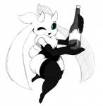 alcohol anthro beverage big_ears champagne chest_tuft clothed clothing crossdressing legwear looking_at_viewer neck_tuft smile solo stockings thigh_highs tuft wide_hips sssonic2 void_(sssonic2) alien 2017 black_and_white digital_media_(artwork) hi_res monochrome