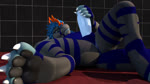 4_toes 5_fingers animal_genitalia anthro anus athletic athletic_anthro athletic_male barefoot biped black_pawpads blue_body blue_hair blue_penis blue_skin blue_stripes blue_tongue butt claws close-up collar digitigrade erection eyes_closed eyewear facial_markings fangs feet fingers front_view genital_slit genitals glasses green_eyes grey_body grey_skin hair half-closed_eyes hand_on_penis head_markings highlights_(coloring) hindpaw holding_penis horn humanoid_genitalia humanoid_penis looking_at_genitalia looking_at_penis looking_pleasured low-angle_view lying male markings masturbation mostly_nude multi_horn multicolored_body multicolored_skin narrowed_eyes neck_tuft on_back on_ground open_mouth orange_hair pawpads paws penile penile_masturbation penis red_collar short_hair simple_background small_horn solo spread_legs spreading striped_body striped_skin stripes tail teeth three-quarter_view toes tongue tongue_out tuft white_claws white_horn zairiza mythology zai_(zairiza) dragon mythological_creature mythological_scalie scalie 16:9 2020 3d_(artwork) 3d_animation animated digital_media_(artwork) loop no_sound short_playtime webm widescreen