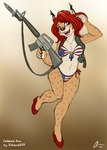 american_flag_bikini anthro assault_rifle backpack bayonet bikini claws clothing colored_nails countershade_torso countershading explosives female finger_claws flag_bikini footwear fur grenade gun hair high_heels holding_gun holding_object holding_ranged_weapon holding_rifle holding_weapon knife m16 markings nails purple_eyes ranged_weapon red_clothing red_footwear red_hair red_nails red_shoes rifle shoes side-tie_bikini smile solo spots spotted_body string_bikini swimwear trigger_discipline two-piece_swimsuit weapon white_body white_fur yellow_body yellow_fur aistarin cadence_ann felid feline lynx mammal absurd_res hi_res