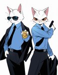 anthro clothing fur multiple_poses police police_uniform pose simple_background solo uniform white_body white_fur yellow_sclera lao_xian white_cat_legend li_bing_(white_cat_legend) domestic_cat felid feline felis mammal 2021 absurd_res hi_res