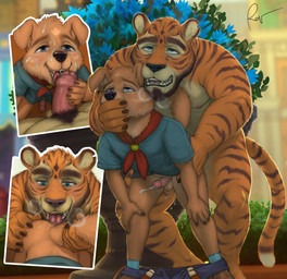 adult_on_child adult_on_young adult_rimming_young age_difference anal anal_orgasm anal_penetration anthro anthro_on_anthro anthro_penetrated anthro_penetrating anthro_penetrating_anthro balls barazoku blue_clothing blue_footwear blue_socks blue_topwear blush bodily_fluids bottomless breath clothed clothed_male clothing cum cum_in_ass cum_inside cum_on_face cum_while_penetrated cumshot duo ejaculation erection eyebrows footwear foreskin from_behind_position fur genital_fluids genitals hand_on_tail hands-free humanoid_genitalia humanoid_penis licking lips male male/male male_penetrated male_penetrating male_penetrating_male nude nude_male oral orange_body orange_fur orange_tail orgasm partially_clothed penetration penile penile_penetration penis penis_in_ass penis_lick pubes rimming sex simultaneous_orgasms socks sweat tail tail_grab teeth tongue topwear young young_anthro young_male younger_anthro younger_male younger_penetrated rov mercury_abbey willie_(mercury_abbey) canid canine canis domestic_dog felid mammal pantherine tiger 2025 hi_res