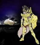 anthro armor biped cloth_(saint_seiya) feathered_wings feathers headgear helmet male moon night outside pose solo standing tail wings voshiket saint_seiya toei_animation canid canine canis mammal wolf hi_res