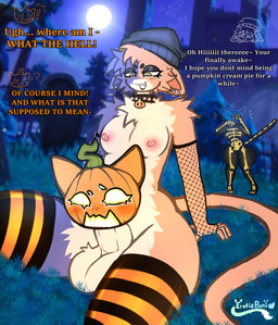 anthro balls blush breasts choker clothing detachable detachable_head duo erection female fishnet_clothing food for_a_head fruit fur genitals grass gynomorph gynomorph_focus headless holidays intersex intersex/female intersex_focus jack-o'-lantern jewelry legwear necklace nipples nude open_mouth outside penetration penis plant pumpkin pumpkin_fucking pumpkin_head shocked sky smile stockings tail text thick_thighs eroticbuni epic_games fortnite halloween meow_skulls spice_(fortnite) calico_cat domestic_cat felid feline felis mammal object_head absurd_res digital_media_(artwork) english_text hi_res