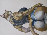 anthro big_butt bottomwear butt clothing female hotpants muscular shirt shorts solo tank_top topwear dixxbedru domestic_cat felid feline felis mammal 4:3 absurd_res hi_res oil_painting_(artwork) painting_(artwork) traditional_media_(artwork)