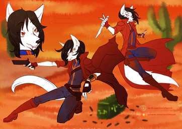desert gun ranged_weapon vault_suit weapon fallout microsoft canid canine fox mammal absurd_res hi_res