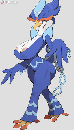 anthro areola areola_slip big_breasts big_butt biped breasts butt female female_anthro front_view huge_breasts looking_at_viewer nude nude_anthro nude_female simple_background smile solo standing tail cooliehigh nintendo pokemon generation_9_pokemon pokemon_(species) quaquaval 2026 absurd_res hi_res