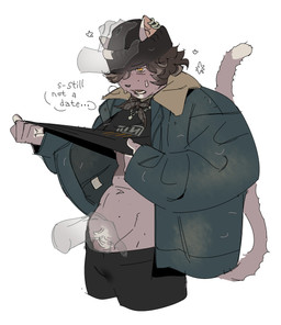andromorph andromorph_focus anthro beanie bodily_fluids bottomwear brown_hair clothed clothing clothing_lift crotch_blush crotch_tuft duo ear_piercing ear_ring emanata fingering fur grey_body grey_fur hair hat headgear headpat headwear intersex intersex_focus jacket jewelry kerchief long_tail looking_at_another looking_pleasured midriff muscular necklace offscreen_character one_eye_closed open_mouth pants piercing pointy_ears puffed_tail ring_piercing shirt shirt_lift short_hair simple_background solo_focus steam sweat sweatdrop tail text topwear tuft vaginal vaginal_fingering yellow_eyes yoga_pants ddcrushh dylan_(ddcrushh) domestic_cat felid feline felis mammal absurd_res digital_drawing_(artwork) digital_media_(artwork) english_text hi_res