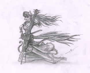 anthro anthrofied bow_(stringed_instrument) bowed_string_instrument breasts cello cleavage clothed clothing female looking_at_viewer musical_instrument solo string_instrument tacticalfur friendship_is_magic hasbro my_little_pony octavia_(mlp) earth_pony equid equine horse mammal pony 2012 greyscale hi_res monochrome traditional_media_(artwork)