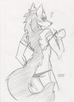 anthro butt clothed clothing female nude solo purplelemons luna_(hunterx90) canid canine canis mammal wolf hi_res monochrome sketch traditional_media_(artwork)