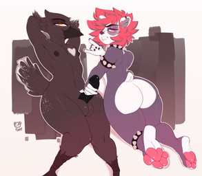 4_toes alternative_fashion anklet anthro balls big_butt butt collar devil_horns_(gesture) duo erection feet femboy freckles genitals gesture hair hand_gesture handjob huge_butt jewelry male male/male nude pawpads paws penile pink_pawpads punk red_hair sex studded_anklet studded_collar studded_jewelry studs thick_thighs toes wide_hips conditional_dnp punkypanda libri rysoka avian bear bird corvid corvus_(genus) crow giant_panda mammal oscine passerine absurd_res hi_res