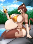 anthro belly big_belly big_breasts bikini breasts clothed clothing day detailed_background female navel outie_navel outside pose pregnant pregnant_anthro pregnant_female sitting solo swimwear thick_thighs two-piece_swimsuit ajna golden_week adebola_melesi antelope bovid gemsbok grazing_antelope mammal oryx 3:4 digital_media_(artwork) hi_res pinup