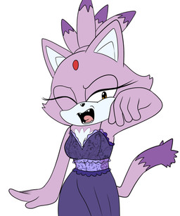anthro black_nose breasts clothing dipstick_tail eyelashes female forehead_gem front_view fur gem markings nightgown one_eye_closed open_mouth purple_body purple_clothing purple_fur purple_nightgown simple_background solo tail tail_markings white_background white_body white_fur wide_hips yawn cintra_(artist) sega sonic_the_hedgehog_(series) blaze_the_cat domestic_cat felid feline felis mammal hi_res