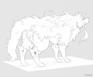 anatomically_correct anatomically_correct_genitalia animal_genitalia animal_vulva annoyed canine_genitalia canine_vulva crossgender female female_feral feral genitals looking_back pose presenting solo vulva digitoxici campfire_cooking_in_another_world_with_my_absurd_skill fel_(campfire_cooking) canid canine mammal hi_res monochrome pinup