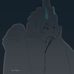 anthro bite biting_another biting_leg biting_thigh blood bodily_fluids duo fingers first_person_view hair half-closed_eyes hand_on_leg hand_on_thigh holding_leg holding_thigh horn leg_wound looking_at_viewer male narrowed_eyes nude open_mouth simple_background squeezing teeth teeth_showing wounded starpeeen astra_(starpeeen) bovid caprine demon goat mammal 1:1 absurd_res digital_media_(artwork) hi_res sketch