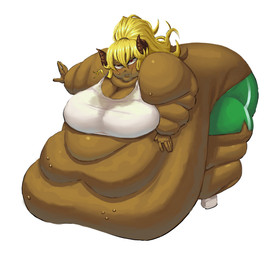 2_horns 5_fingers bangs belly belly_overhang belly_rolls big_belly big_breasts big_butt biped blonde_eyebrows blonde_hair blush bodily_fluids bottomwear breasts brown_body brown_hair_tie brown_horn brown_skin butt chubby_cheeks cleavage clothed clothed_female clothed_humanoid clothing crop_top curled_horn double_chin eyebrows eyelashes fat_arms fat_legs female female_humanoid fingers flabby_arms footwear fully_clothed fully_clothed_female fully_clothed_humanoid green_bottomwear green_clothing green_shorts grey_clothing grey_footwear grey_socks hair horn huge_belly huge_breasts huge_butt leaning leaning_forward light midriff morbidly_obese morbidly_obese_female morbidly_obese_humanoid not_furry obese obese_female obese_humanoid overweight overweight_female overweight_humanoid ponytail red_eyes shirt shorts simple_background small_nose socks solo sweat sweaty_clothing sweaty_crop_top sweaty_topwear tired topwear white_background white_clothing white_crop_top white_topwear comedii sofia_(benben) horned_humanoid humanoid 2025 absurd_res colored digital_drawing_(artwork) digital_media_(artwork) english_description full-length_portrait hi_res lighting portrait shaded