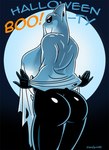 anthro bedroom_eyes big_breasts big_butt breasts butt female ghost_costume holidays huge_breasts looking_at_viewer looking_back looking_back_at_viewer narrowed_eyes seductive smile smiling_at_viewer solo thick_thighs wide_hips transient001 dc_comics halloween orca_(dc) cetacean dolphin mammal marine oceanic_dolphin orca toothed_whale