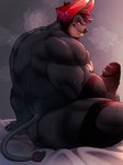 anthro back_muscles big_penis blush bodily_fluids butt erection genitals horn male muscular muscular_anthro musk musk_clouds nude pecs penis rear_view solo sweat gao_xio lifewonders live_a_hero obsidius bovid bovine cattle mammal 3:4 absurd_res hi_res