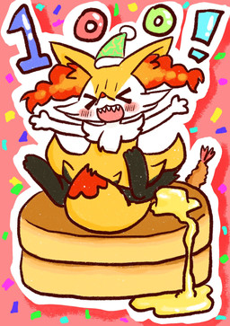 >o< ambiguous_anthro ambiguous_gender anthro biped blush butter celebration clothing dairy_products digitigrade dipstick_tail eyes_closed food front_view hat headgear headwear markings micro nude_ambiguous nude_anthro open_mouth open_smile outline pancake party_hat sharp_teeth shrimp_(food) simple_background sitting smile snout solo tail tail_between_legs tail_markings teeth annyui0611 nintendo pokemon braixen canid generation_6_pokemon mammal pokemon_(species) 2021 cel_shading colored digital_drawing_(artwork) digital_media_(artwork) full-length_portrait hi_res japanese_description portrait shaded translated_description